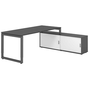 HAMMERBACHER RSE19SB höhenverstellbarer Schreibtisch grafit rechteckig, Kufen-Gestell grau 180,0 x 80,0 cm