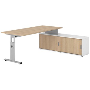 HAMMERBACHER OSE19SB höhenverstellbarer Schreibtisch eiche rechteckig, T-Fuß-Gestell silber 180,0 x 80,0 cm