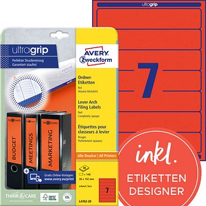 AVERY Zweckform Ordneretiketten L4762-20 rot, 20 Blatt