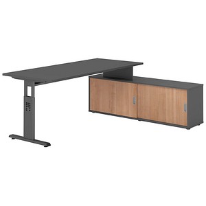 HAMMERBACHER OSE19SB höhenverstellbarer Schreibtisch grafit rechteckig, T-Fuß-Gestell grau 180,0 x 80,0 cm