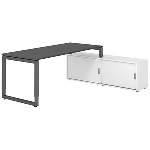 HAMMERBACHER RSE19SB höhenverstellbarer Schreibtisch grafit rechteckig, Kufen-Gestell grau 180,0 x 80,0 cm