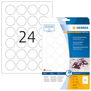 HERMA Sicherheitsetiketten 4234 weiß 40,0 x 40,0 mm, 25 Blatt