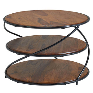 WOHNLING Couchtisch rund Massivholz sheesham 58,0 x 58,0 x 40,0 cm, 1 St.