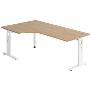 HAMMERBACHER OS 82 höhenverstellbarer Schreibtisch eiche L-Form, C-Fuß-Gestell weiß 200,0 x 80,0/120,0 cm