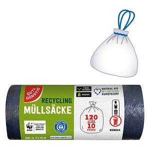 GUT&GÜNSTIG Müllbeutel RECYCLING 120,0 l schwarz, 10 St.