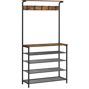 VASAGLE Garderobenbank mit Haken und Schuhrost HSR408B01 braun, schwarz Metall 80,0 cm