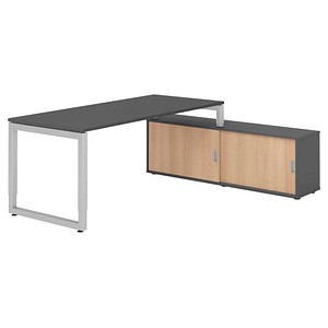 HAMMERBACHER RSE19SB höhenverstellbarer Schreibtisch grafit rechteckig, Kufen-Gestell silber 180,0 x 80,0 cm