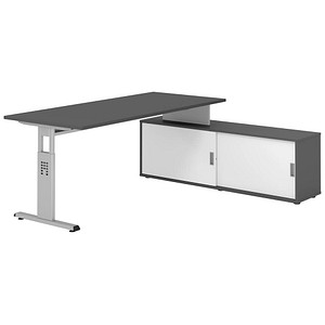 HAMMERBACHER OSE19SB höhenverstellbarer Schreibtisch grafit rechteckig, T-Fuß-Gestell silber 180,0 x 80,0 cm