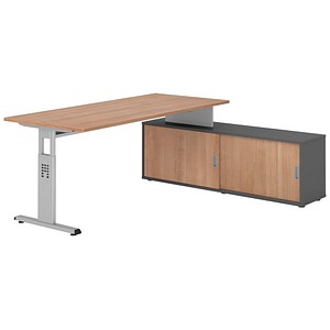HAMMERBACHER OSE19SB höhenverstellbarer Schreibtisch nussbaum rechteckig, T-Fuß-Gestell silber 180,0 x 80,0 cm
