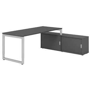 HAMMERBACHER RSE19SB höhenverstellbarer Schreibtisch grafit rechteckig, Kufen-Gestell silber 180,0 x 80,0 cm