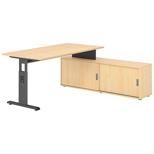 HAMMERBACHER OSE16SB höhenverstellbarer Schreibtisch ahorn rechteckig, T-Fuß-Gestell grau 160,0 x 80,0 cm