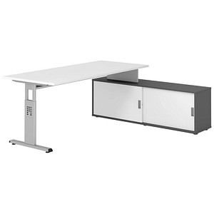 HAMMERBACHER OSE19SB höhenverstellbarer Schreibtisch weiß rechteckig, T-Fuß-Gestell silber 180,0 x 80,0 cm