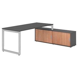 HAMMERBACHER RSE19SB höhenverstellbarer Schreibtisch grafit rechteckig, Kufen-Gestell silber 180,0 x 80,0 cm