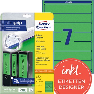 AVERY Zweckform Ordneretiketten L4764-20 grün, 20 Blatt