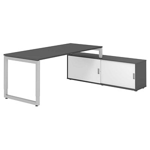 HAMMERBACHER RSE19SB höhenverstellbarer Schreibtisch grafit rechteckig, Kufen-Gestell silber 180,0 x 80,0 cm
