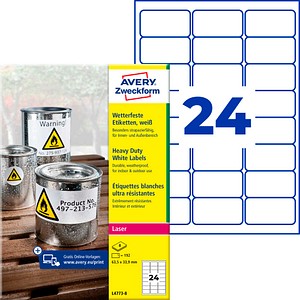 AVERY Zweckform wetterfeste Folienetiketten L4773-8 weiß 63,5 x 33,9 mm, 8 Blatt