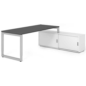 HAMMERBACHER RSE19SB höhenverstellbarer Schreibtisch grafit rechteckig, Kufen-Gestell silber 180,0 x 80,0 cm