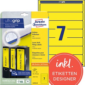 AVERY Zweckform Ordneretiketten L4765-20 gelb, 20 Blatt