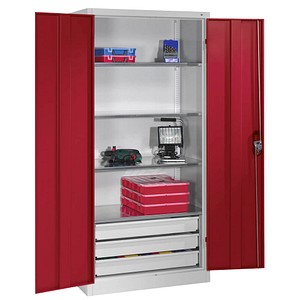 CP Stahlschrank 8921-503 S10133 lichtgrau, rubinrot 4 Fachböden 93,0 x 50,0 x 195,0 cm, aufgebaut, 1 St.