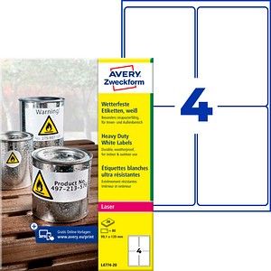 AVERY Zweckform wetterfeste Folienetiketten L4774-20 weiß 99,1 x 139,0 mm, 20 Blatt
