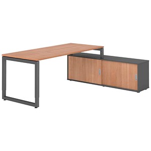 HAMMERBACHER RSE19SB höhenverstellbarer Schreibtisch nussbaum rechteckig, Kufen-Gestell grau 180,0 x 80,0 cm
