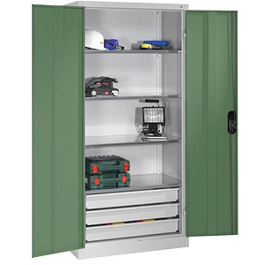 CP Stahlschrank 8921-503 S10136 lichtgrau, rededagrün 4 Fachböden 93,0 x 50,0 x 195,0 cm, aufgebaut, 1 St.