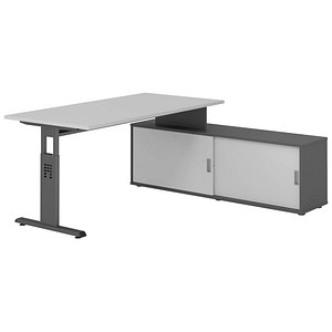 HAMMERBACHER OSE16SB höhenverstellbarer Schreibtisch lichtgrau rechteckig, T-Fuß-Gestell grau 160,0 x 80,0 cm