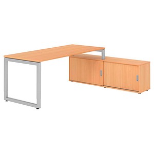 HAMMERBACHER RSE19SB höhenverstellbarer Schreibtisch buche rechteckig, Kufen-Gestell silber 180,0 x 80,0 cm