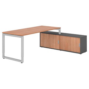 HAMMERBACHER RSE19SB höhenverstellbarer Schreibtisch nussbaum rechteckig, Kufen-Gestell silber 180,0 x 80,0 cm