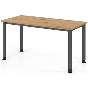HAMMERBACHER HS614 Schreibtisch asteiche rechteckig, 4-Fuß-Gestell grau 140,0 x 67,2 cm