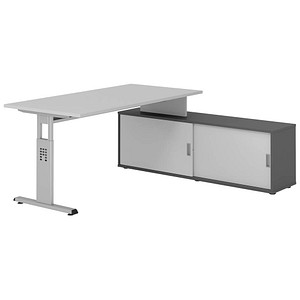 HAMMERBACHER OSE16SB höhenverstellbarer Schreibtisch lichtgrau rechteckig, T-Fuß-Gestell silber 160,0 x 80,0 cm