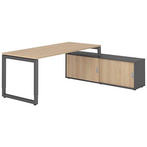 HAMMERBACHER RSE19SB höhenverstellbarer Schreibtisch eiche rechteckig, Kufen-Gestell grau 180,0 x 80,0 cm