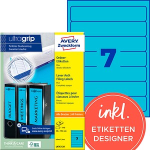 AVERY Zweckform Ordneretiketten L4763-20 blau, 20 Blatt
