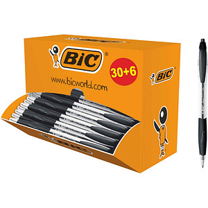 BIC Kugelschreiber ATLANTIS Classic schwarz/transparent, Schreibfarbe: schwarz, 36 St.