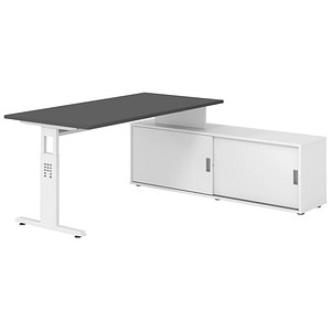 HAMMERBACHER OSE16SB höhenverstellbarer Schreibtisch grafit rechteckig, T-Fuß-Gestell weiß 160,0 x 80,0 cm