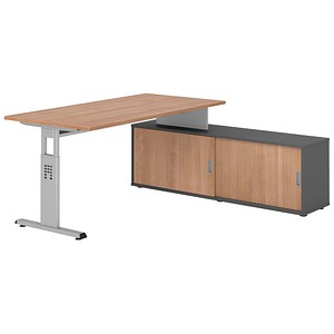 HAMMERBACHER OSE16SB höhenverstellbarer Schreibtisch nussbaum rechteckig, T-Fuß-Gestell silber 160,0 x 80,0 cm