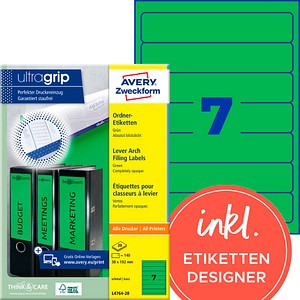 AVERY Zweckform Ordneretiketten L4764-20 grün, 20 Blatt
