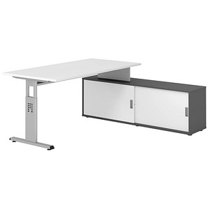 HAMMERBACHER OSE16SB höhenverstellbarer Schreibtisch weiß rechteckig, T-Fuß-Gestell silber 160,0 x 80,0 cm