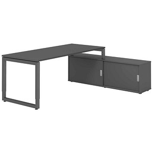 HAMMERBACHER RSE19SB höhenverstellbarer Schreibtisch grafit rechteckig, Kufen-Gestell grau 180,0 x 80,0 cm