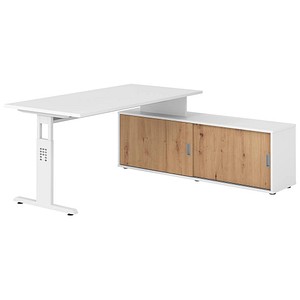 HAMMERBACHER OSE16SB höhenverstellbarer Schreibtisch weiß rechteckig, T-Fuß-Gestell weiß 160,0 x 80,0 cm