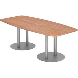 HAMMERBACHER Konferenztisch KT22S nussbaum Tonnenform, Rundrohr silber, 220,0 x 83,0 - 103,0 x 74,0 cm