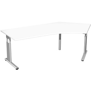 geramöbel Flex höhenverstellbarer Schreibtisch weiß L-Form, C-Fuß-Gestell silber 216,6 x 113,0 cm