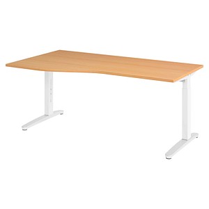 HAMMERBACHER VXB18 höhenverstellbarer Schreibtisch buche Trapezform, C-Fuß-Gestell weiß 180,0 x 80,0/100,0 cm