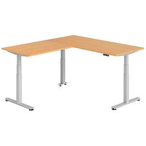 HAMMERBACHER XDSMW1912 elektrisch höhenverstellbarer Schreibtisch buche rechteckig, T-Fuß-Gestell silber 180,0 x 200,0 cm