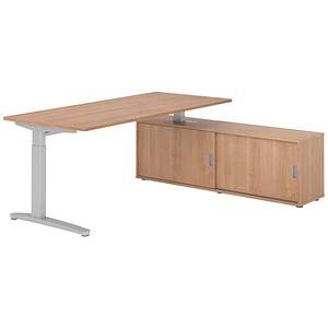 HAMMERBACHER XBE19SB höhenverstellbarer Schreibtisch nussbaum rechteckig, C-Fuß-Gestell silber 180,0 x 80,0 cm
