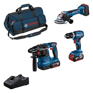 BOSCH Professional Combo Kit (3) Akku-Bohrhammer-Set, SDS-plus 18 V, 1,9 Joule, mit 2 Akkus