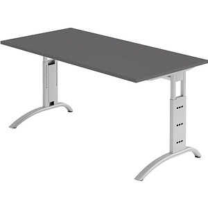 HAMMERBACHER FS16 höhenverstellbarer Schreibtisch grafit rechteckig, C-Fuß-Gestell silber 160,0 x 80,0 cm