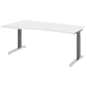 HAMMERBACHER VXB18 höhenverstellbarer Schreibtisch weiß Trapezform, C-Fuß-Gestell grau 180,0 x 80,0/100,0 cm