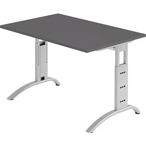 HAMMERBACHER FS12 höhenverstellbarer Schreibtisch grafit rechteckig, C-Fuß-Gestell silber 120,0 x 80,0 cm