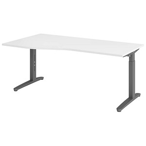 HAMMERBACHER VXB18 höhenverstellbarer Schreibtisch weiß Trapezform, C-Fuß-Gestell grau 180,0 x 80,0/100,0 cm